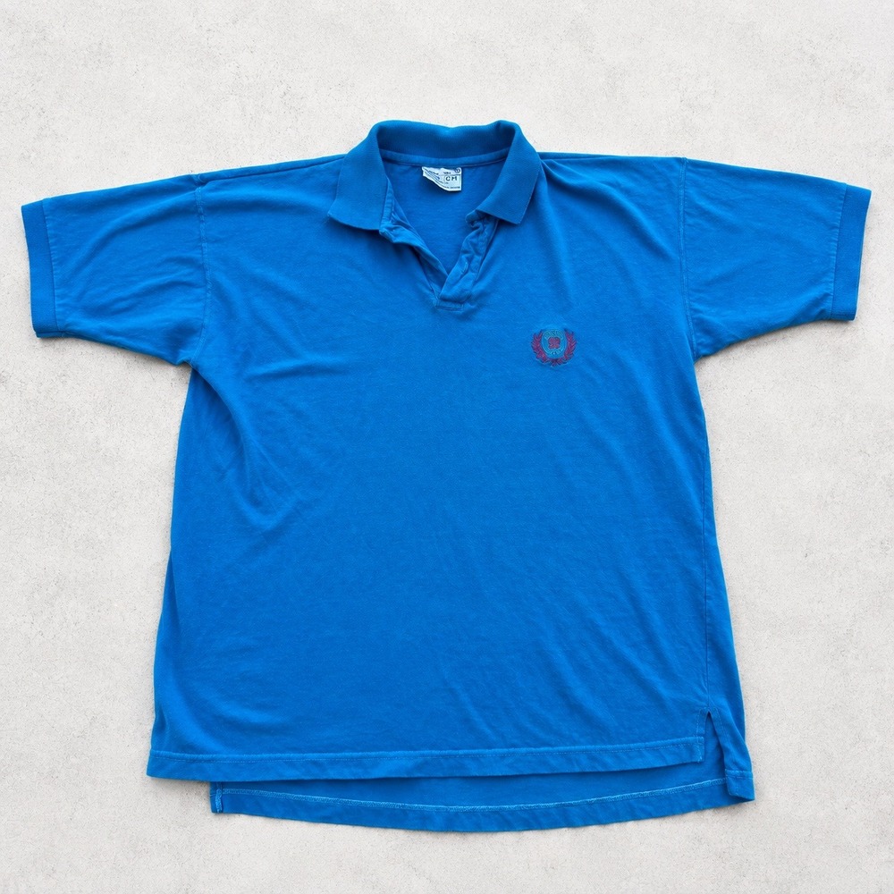 Vintage Givenchy Sport Mens Polo Shirt Blue Embroidered Crest Logo Size M